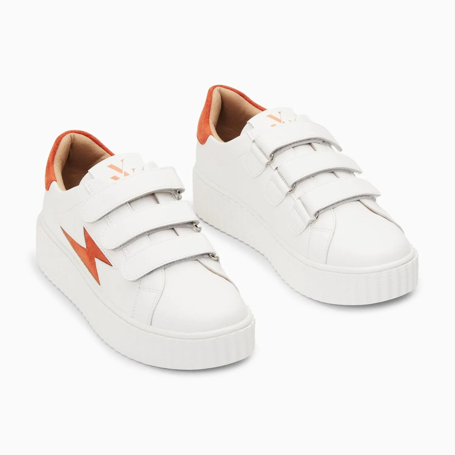 Vanessa Wu Sneakers>Baskets Eclair Vicky Blanc Et Orange A Scratchs