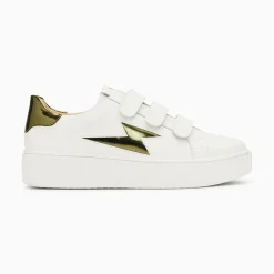 Vanessa Wu Sneakers>Baskets Eclair Willow Blanc Et Kaki Effet Miroir A Scratchs
