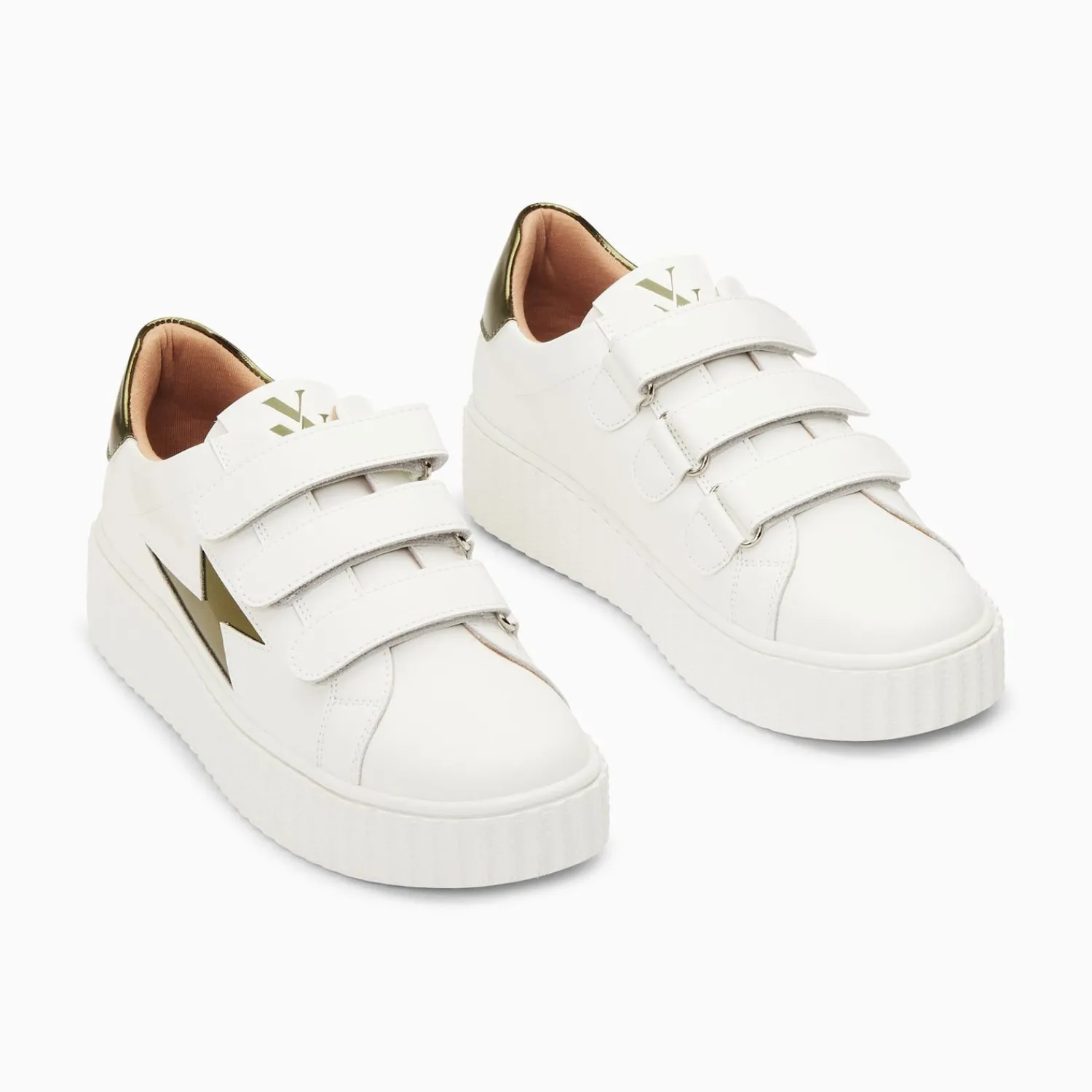 Vanessa Wu Sneakers>Baskets Eclair Willow Blanc Et Kaki Effet Miroir A Scratchs
