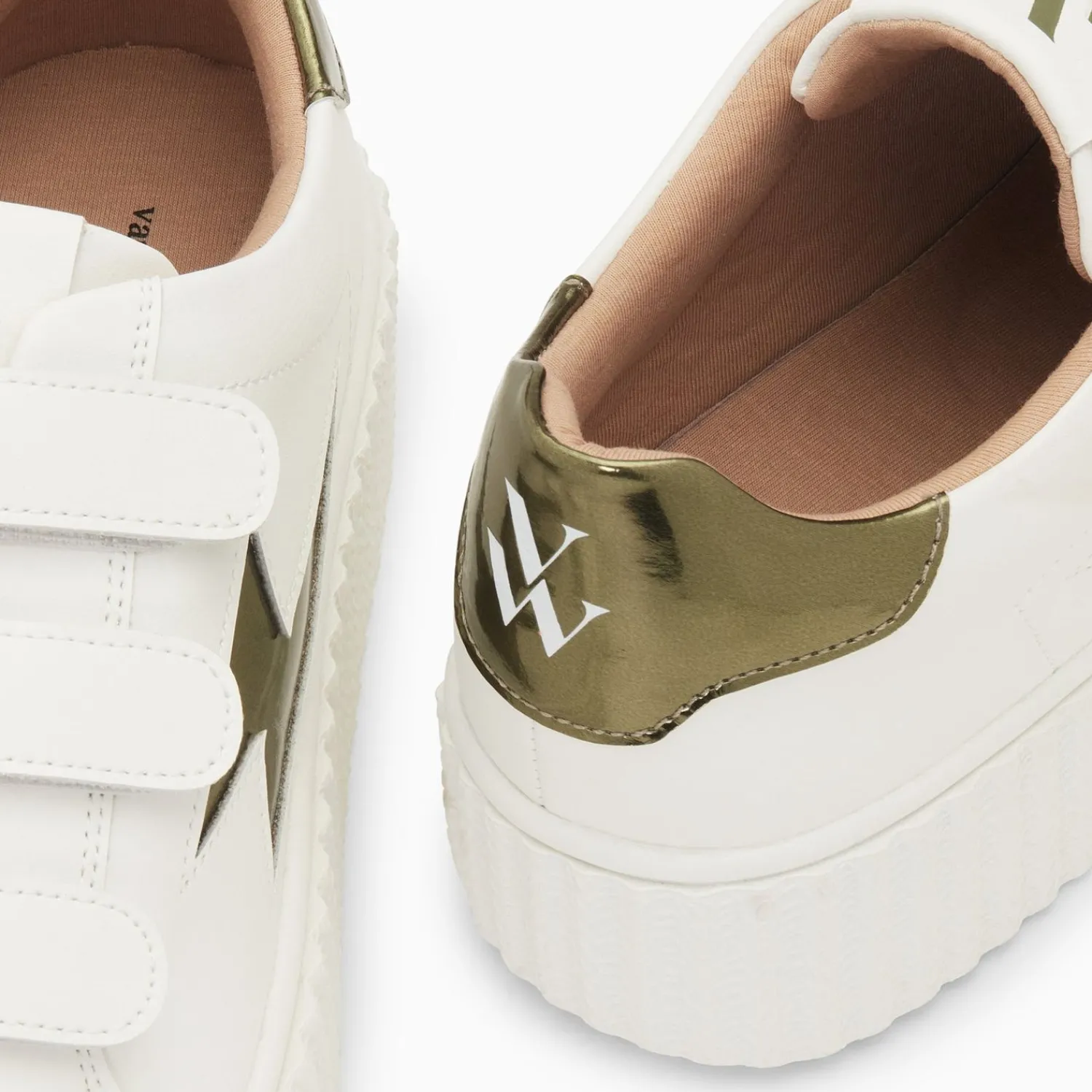 Vanessa Wu Sneakers>Baskets Eclair Willow Blanc Et Kaki Effet Miroir A Scratchs