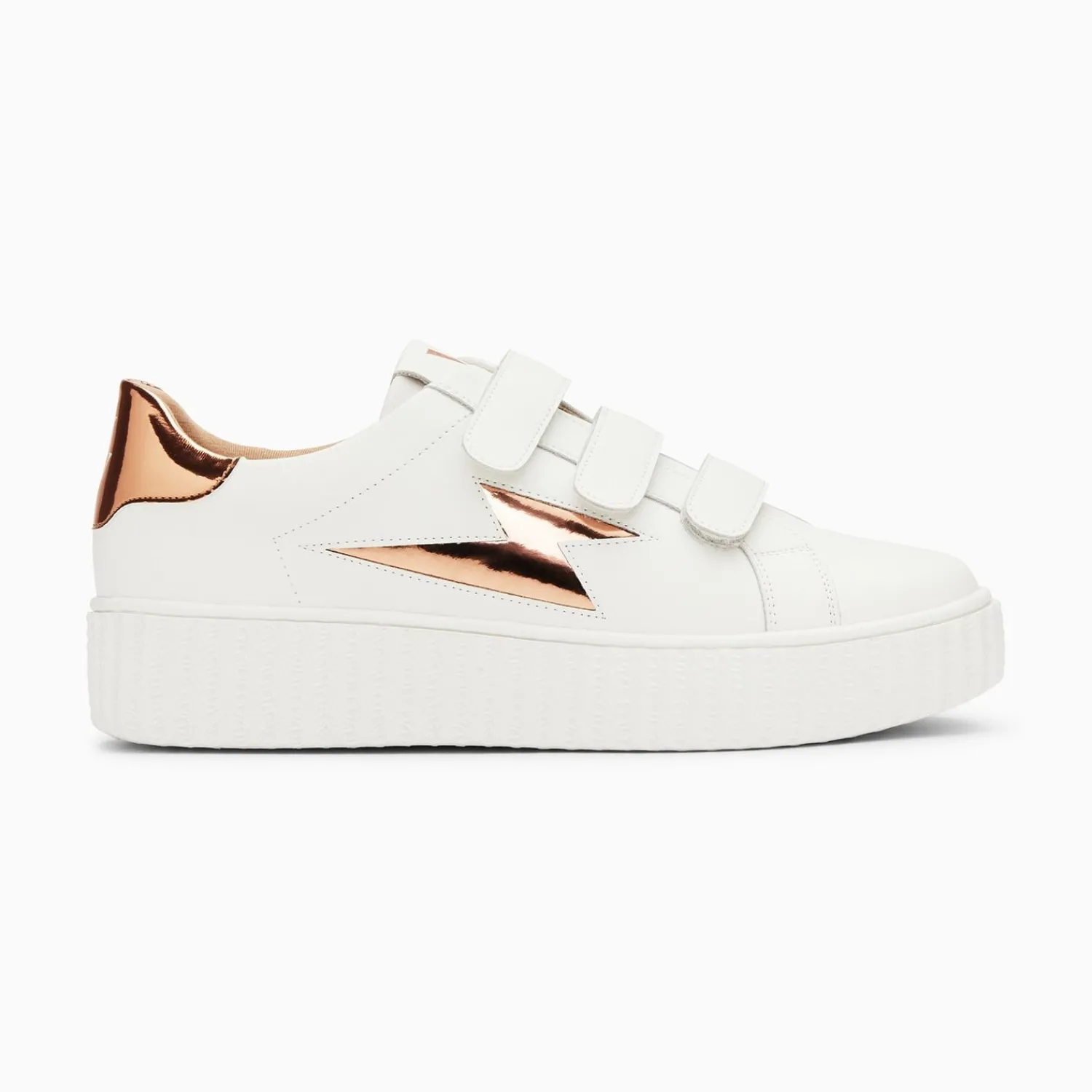 Vanessa Wu Sneakers>Baskets Eclair Willow Blanc Et Bronze Effet Miroir A Scratchs