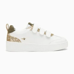 Vanessa Wu Sneakers>Baskets Eline Blanc Et Or Paillete A Scratchs