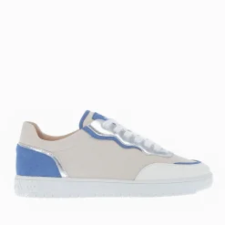 Vanessa Wu Sneakers>Baskets Enora En Toile Beige A Details Bleu Et Argent