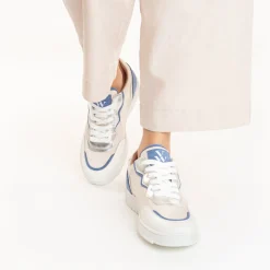 Vanessa Wu Sneakers>Baskets Enora En Toile Beige A Details Bleu Et Argent