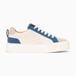 Vanessa Wu Sneakers>Baskets Fara Cotelees Beige Et Bleu A Lacets