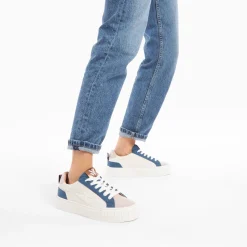 Vanessa Wu Sneakers>Baskets Fara Cotelees Beige Et Bleu A Lacets