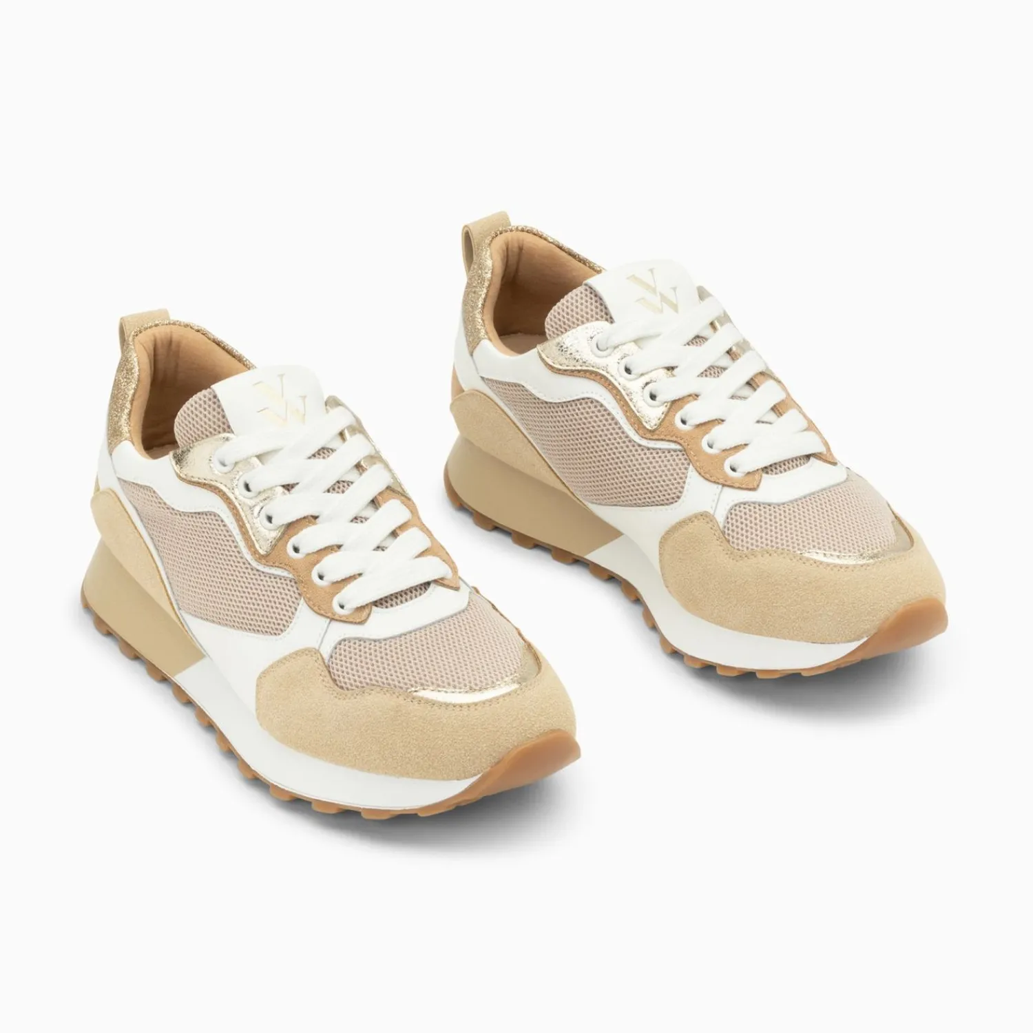 Vanessa Wu Sneakers>Baskets Margaux Beige Et Or A Semelle Running