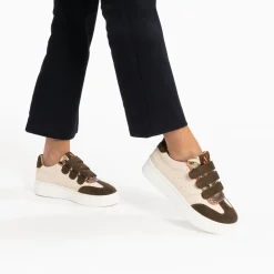 Vanessa Wu Sneakers>Baskets Marie Beige Et Kaki A Scratchs