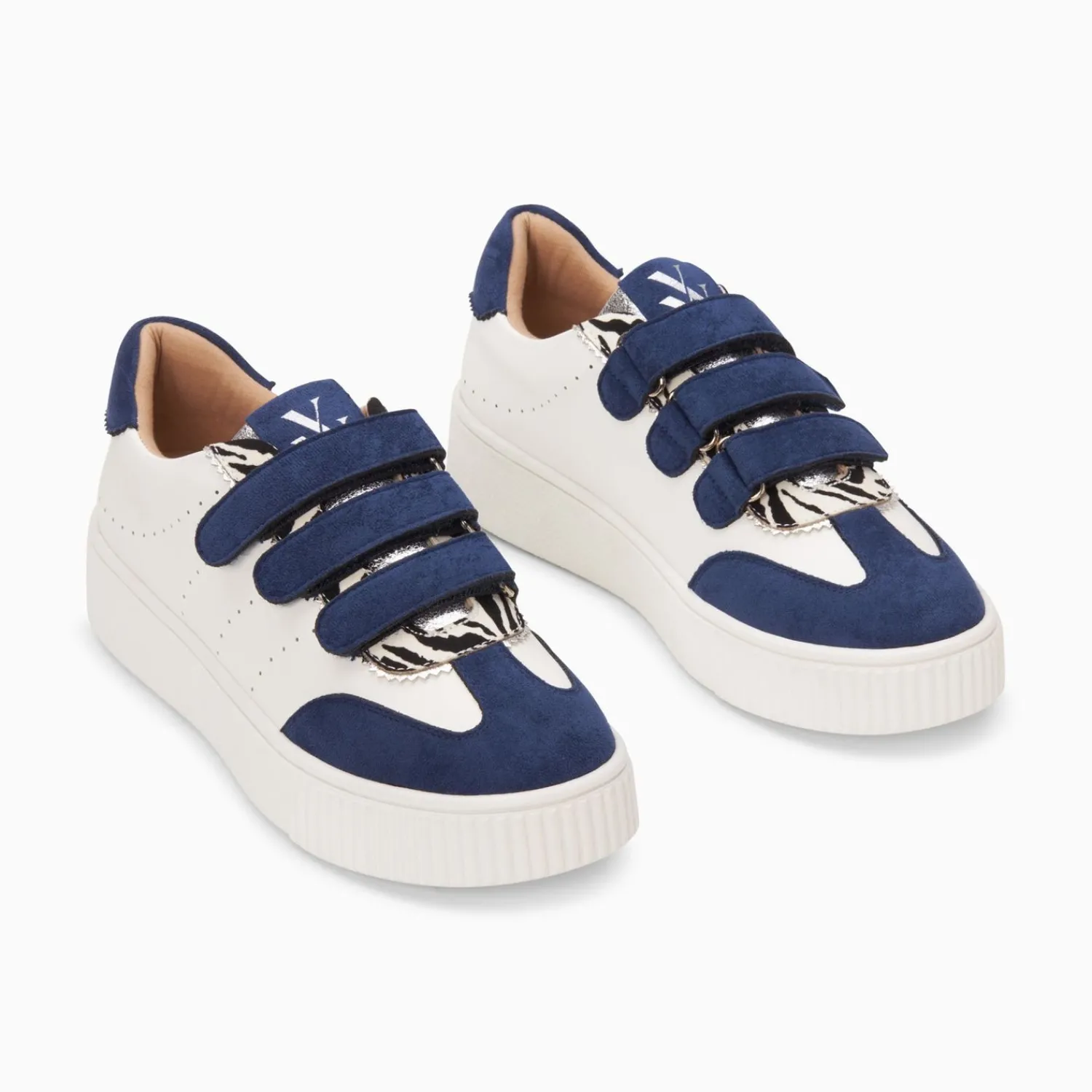 Vanessa Wu Sneakers>Baskets Marie Blanc Et Bleu Marine A Scratchs
