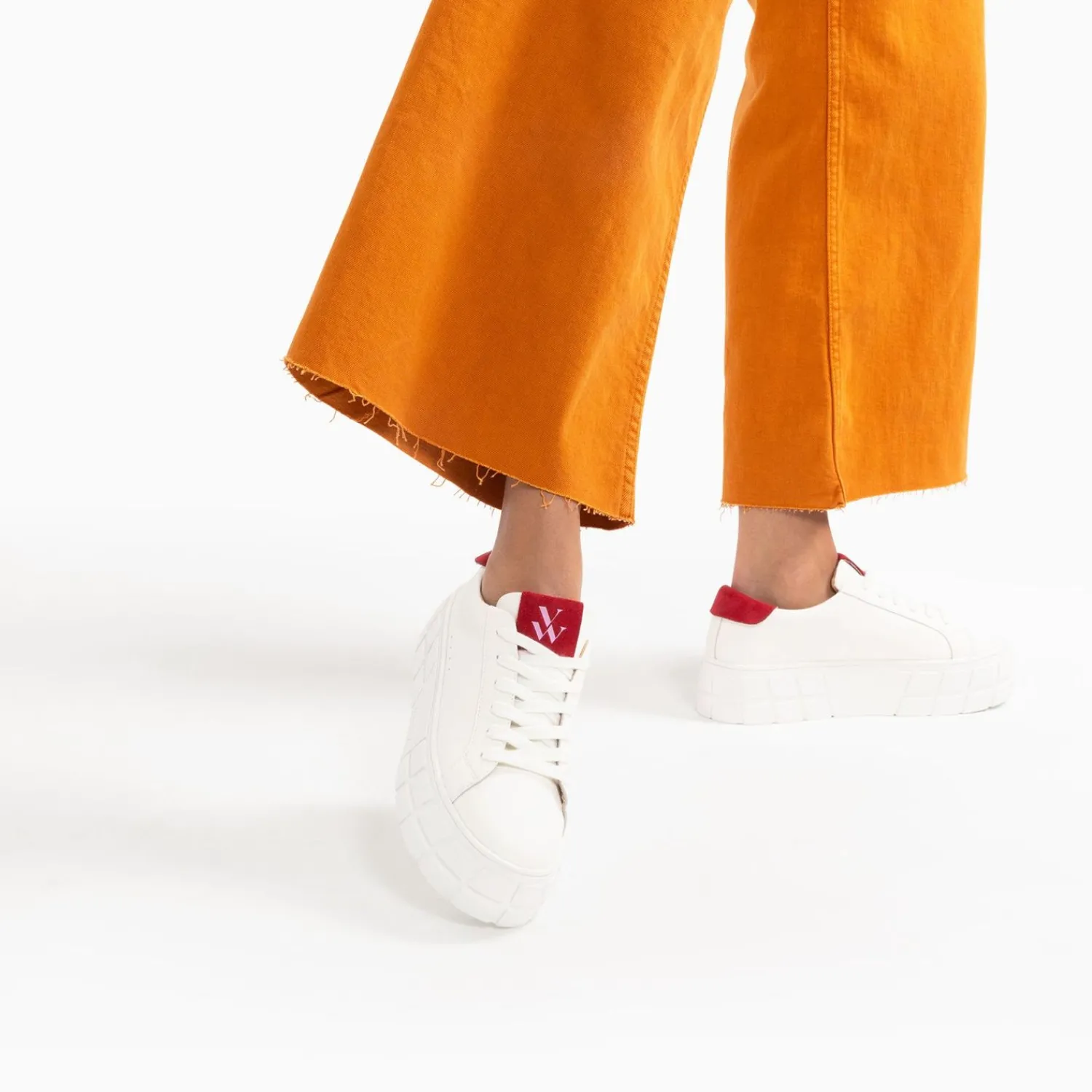 Vanessa Wu Sneakers>Baskets Meaghan Blanc Et Rouge A Plateforme