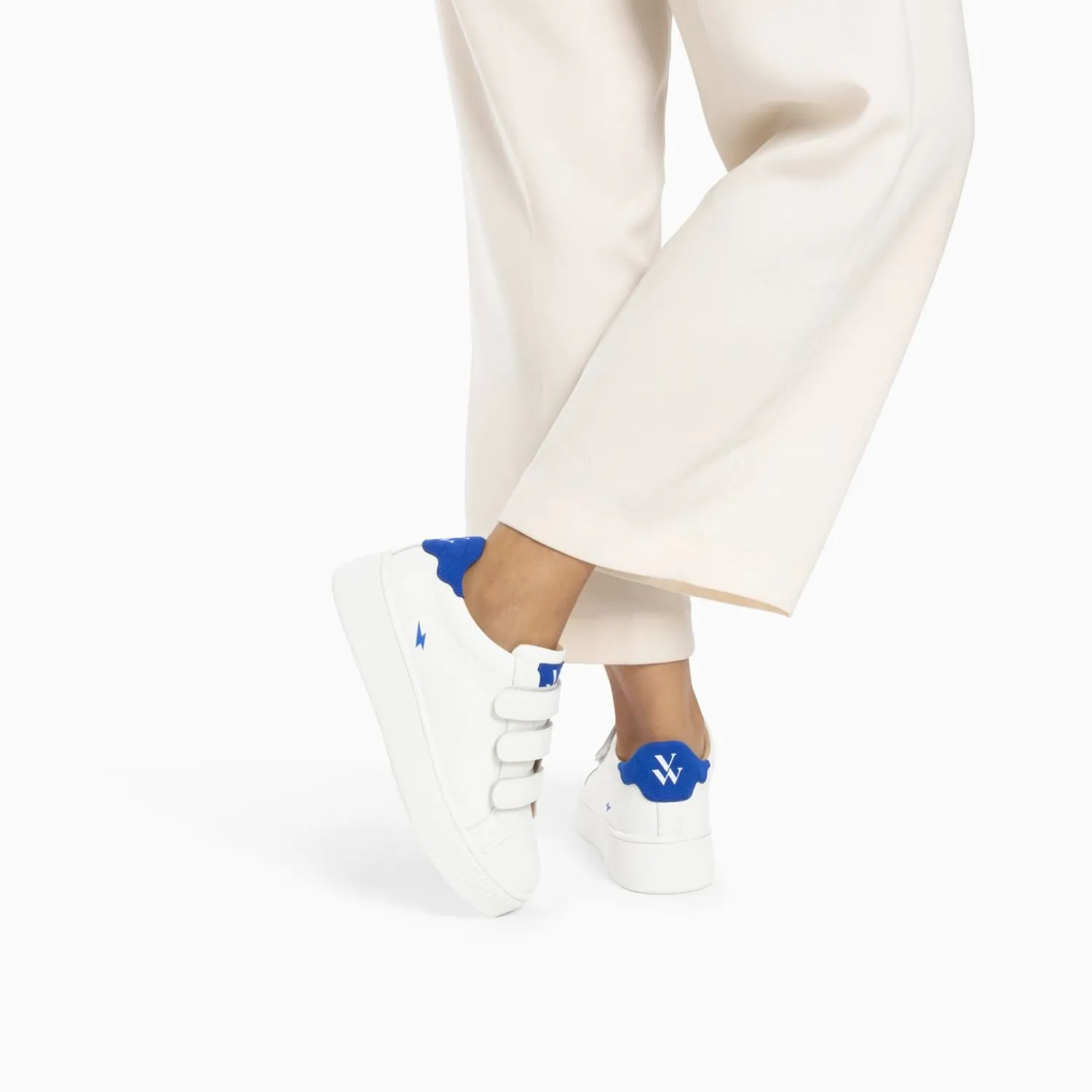 Vanessa Wu Sneakers>Baskets Mini Eclair Solange Blanc Et Bleu A Scratchs