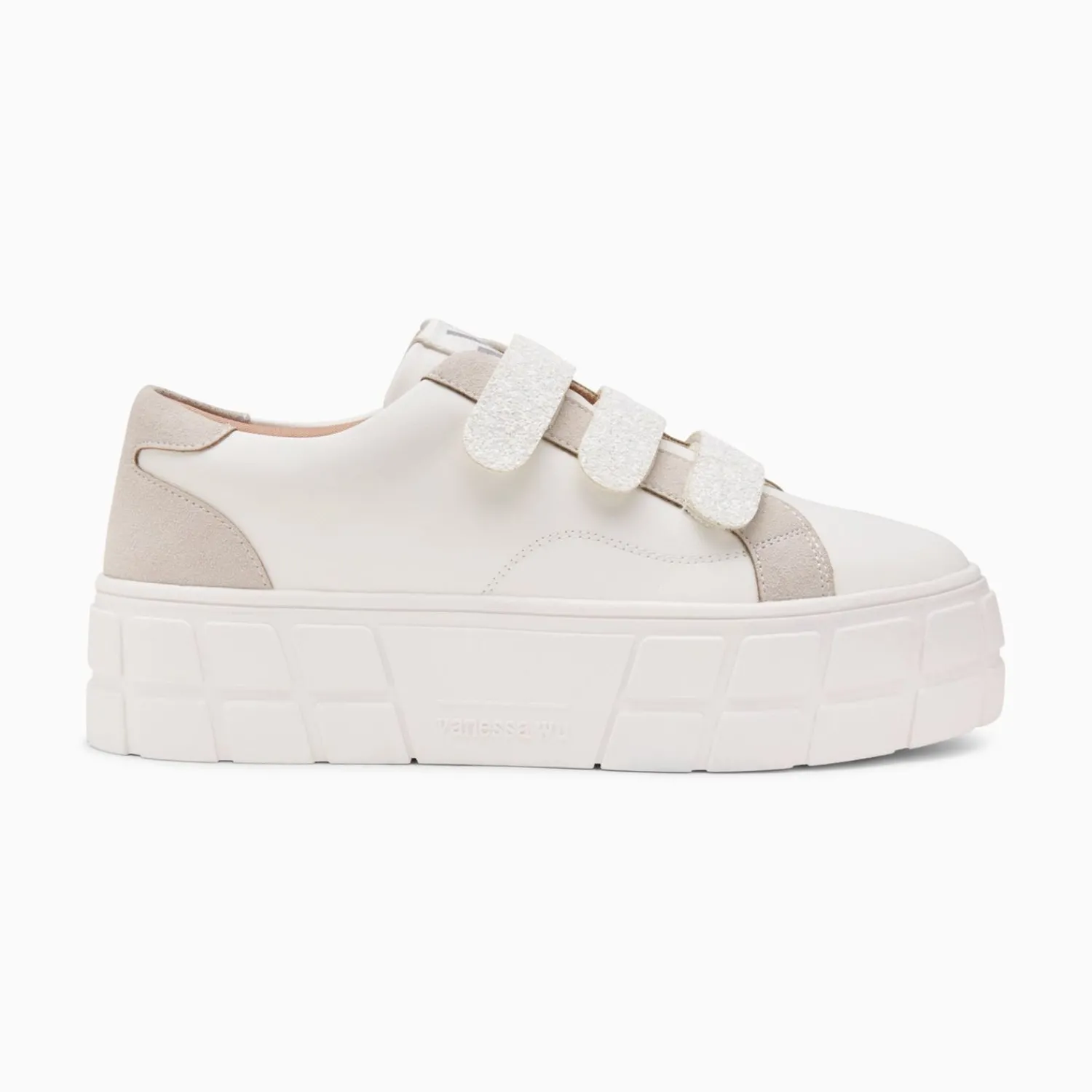 Vanessa Wu Sneakers>Baskets Monica Blanches A Scratchs Glitter Et Plateforme