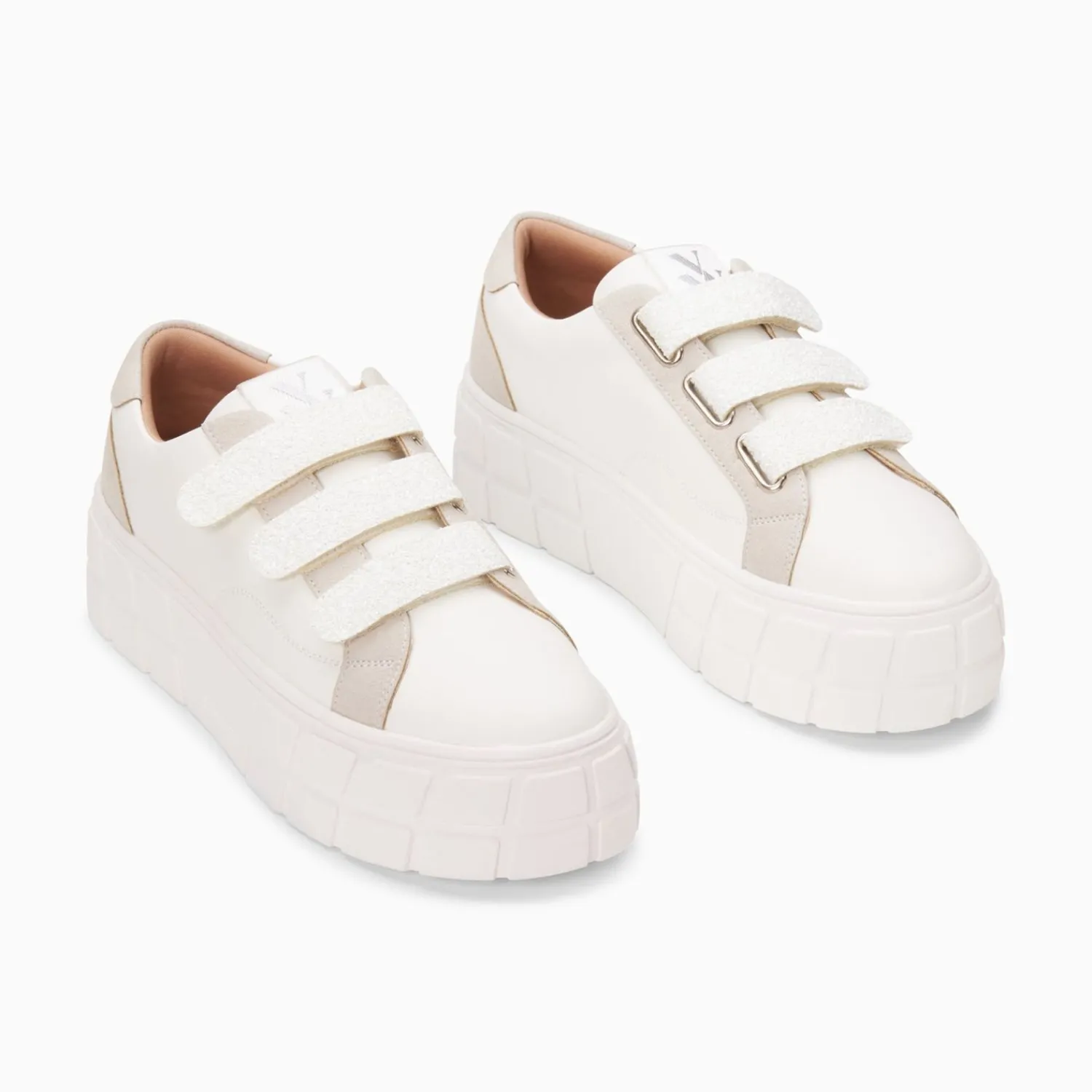 Vanessa Wu Sneakers>Baskets Monica Blanches A Scratchs Glitter Et Plateforme