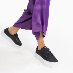 Vanessa Wu Sneakers>Baskets Monica Noires A Scratchs Glitter Et Plateforme