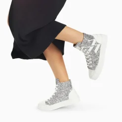 Vanessa Wu Sneakers>Baskets Monogramme Alix Montantes A Paillettes Argent