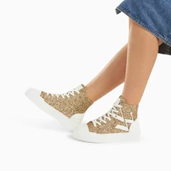 Vanessa Wu Sneakers>Baskets Monogramme Alix Montantes A Paillettes Or