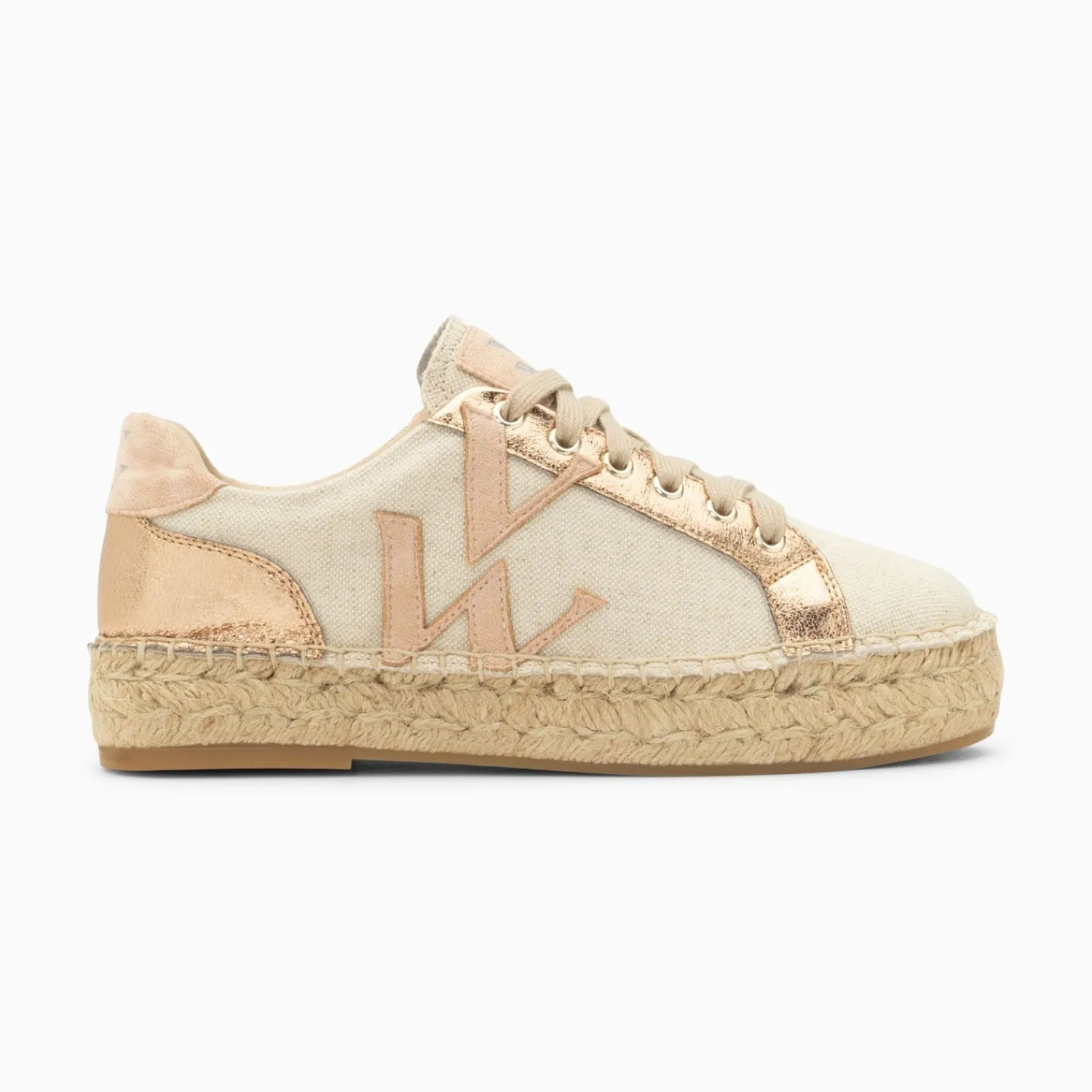 Vanessa Wu Sneakers>Baskets Monogramme Aurore Rose Et Rose Gold A Semelle Espadrille