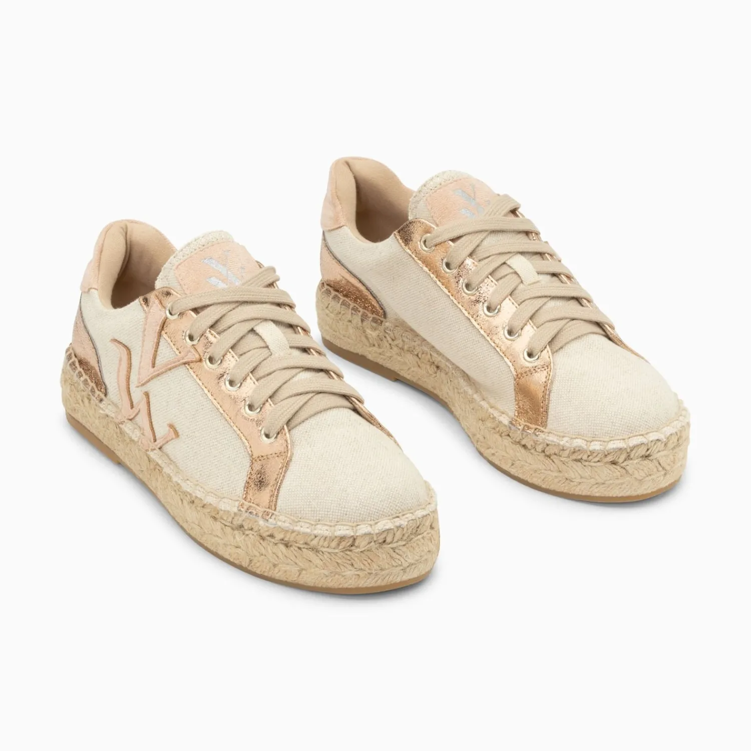 Vanessa Wu Sneakers>Baskets Monogramme Aurore Rose Et Rose Gold A Semelle Espadrille
