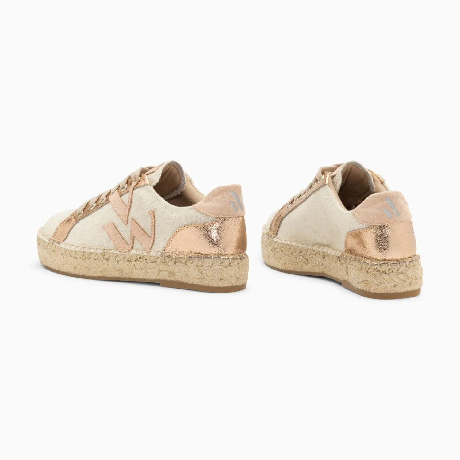 Vanessa Wu Sneakers>Baskets Monogramme Aurore Rose Et Rose Gold A Semelle Espadrille