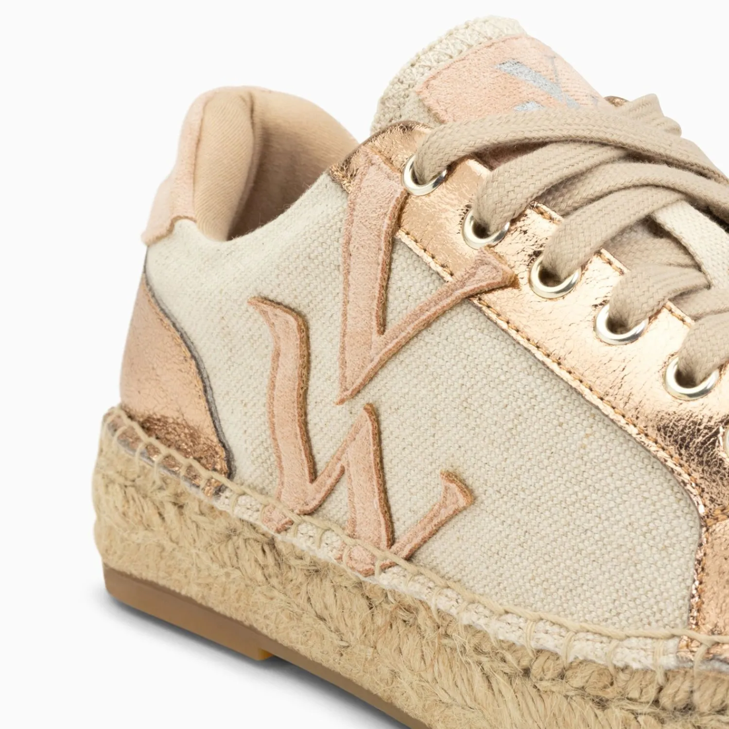Vanessa Wu Sneakers>Baskets Monogramme Aurore Rose Et Rose Gold A Semelle Espadrille