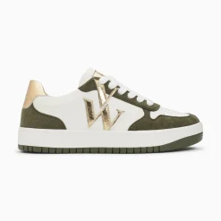 Vanessa Wu Sneakers>Baskets Monogramme Calie Blanc Et Kaki