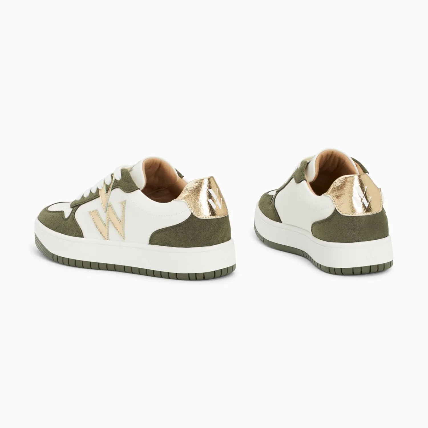 Vanessa Wu Sneakers>Baskets Monogramme Calie Blanc Et Kaki
