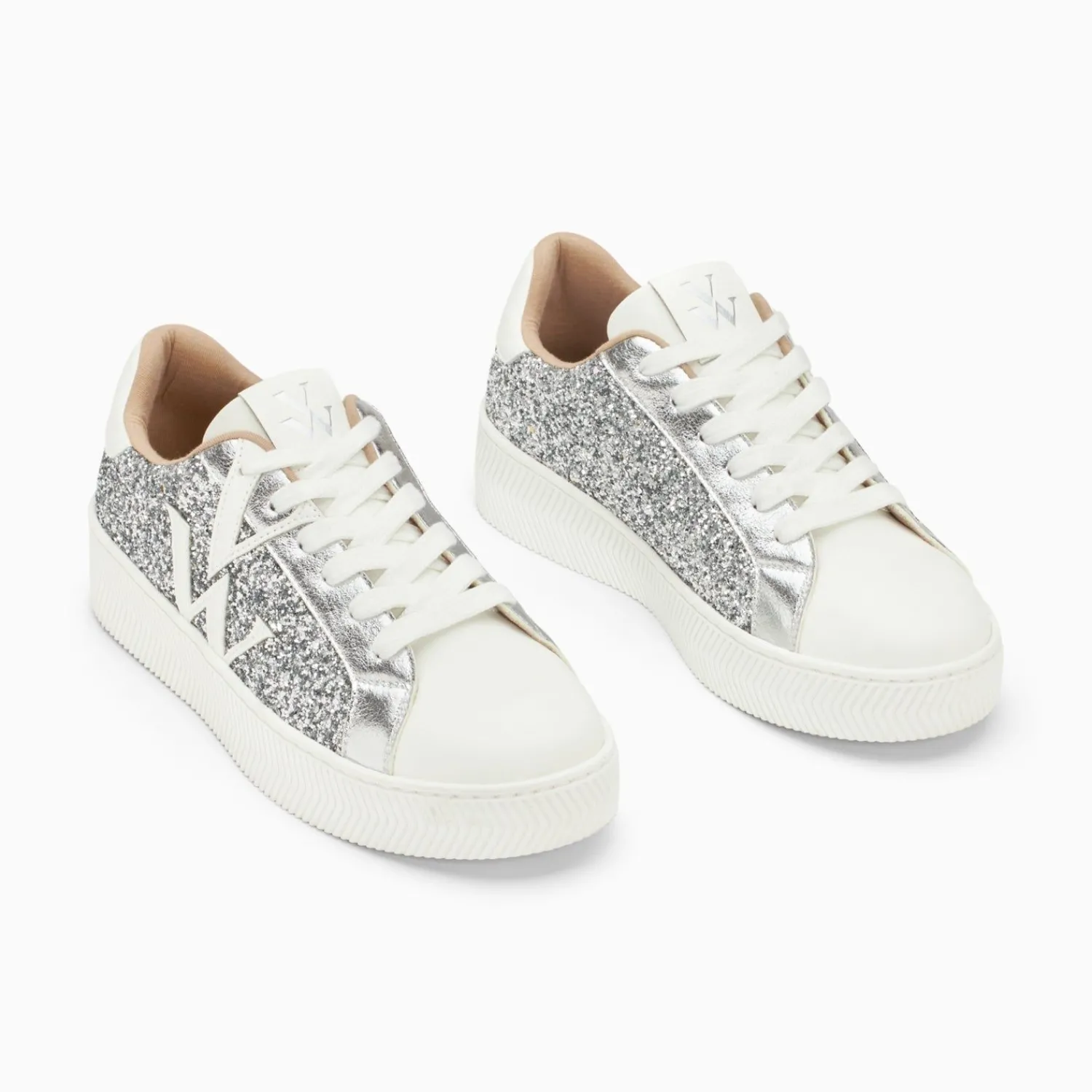 Vanessa Wu Sneakers>Baskets Monogramme Estelle A Paillettes Argent