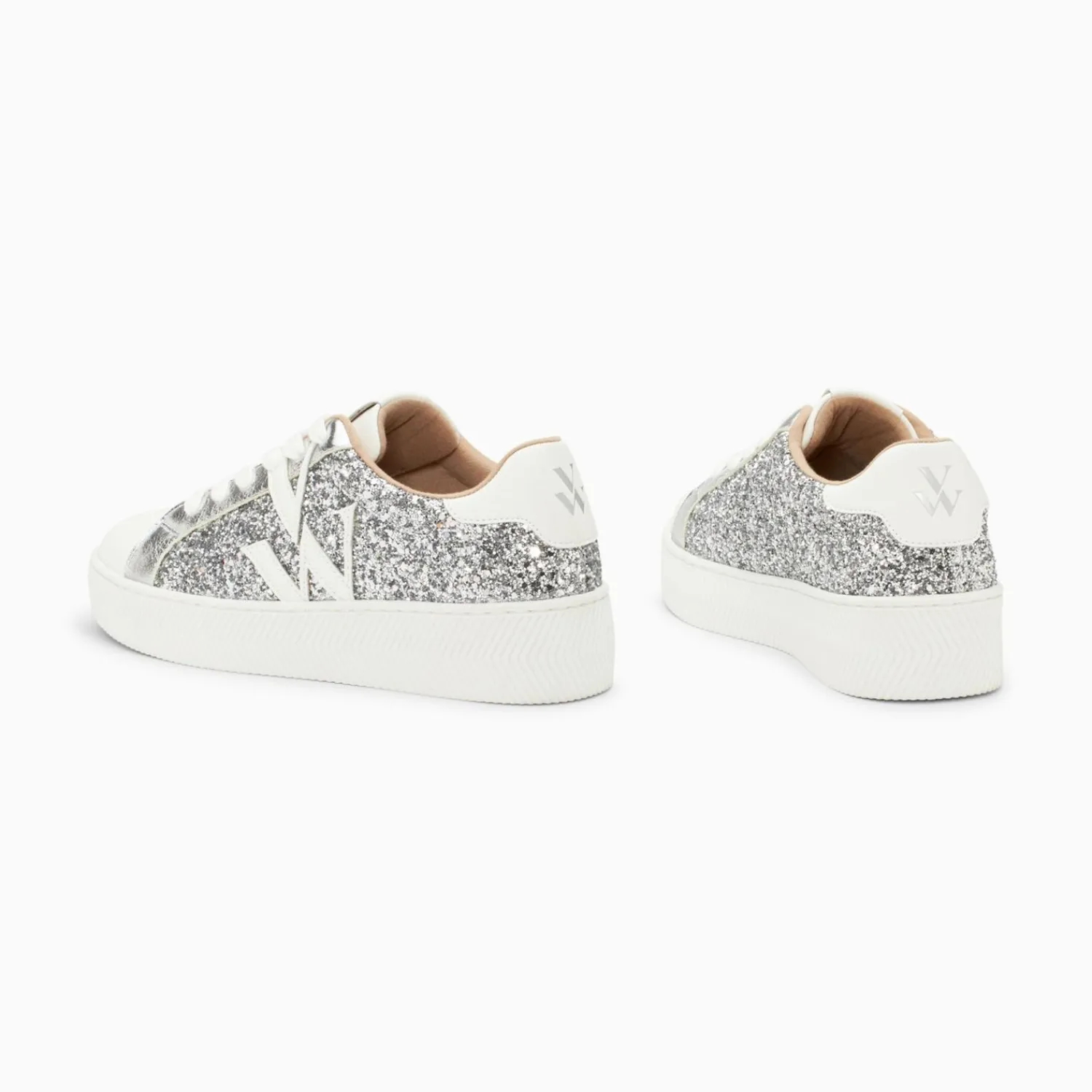 Vanessa Wu Sneakers>Baskets Monogramme Estelle A Paillettes Argent