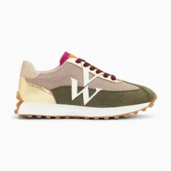 Vanessa Wu Sneakers>Baskets Monogramme Faustine Beige Et Kaki A Semelle Running