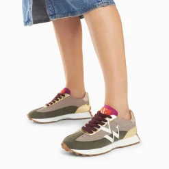 Vanessa Wu Sneakers>Baskets Monogramme Faustine Beige Et Kaki A Semelle Running