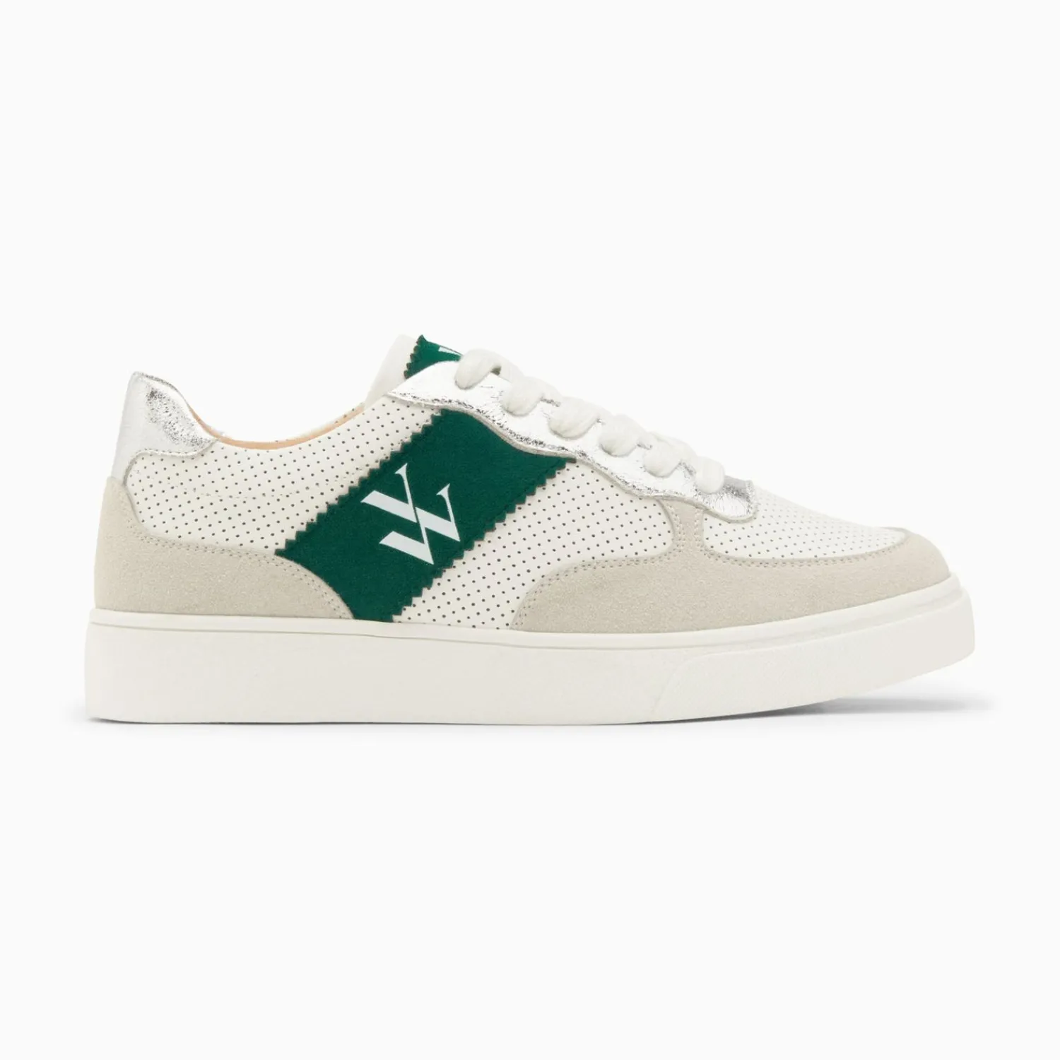 Vanessa Wu Sneakers>Baskets Monogramme Flavie Perforees Gris Et Vert A Lacets