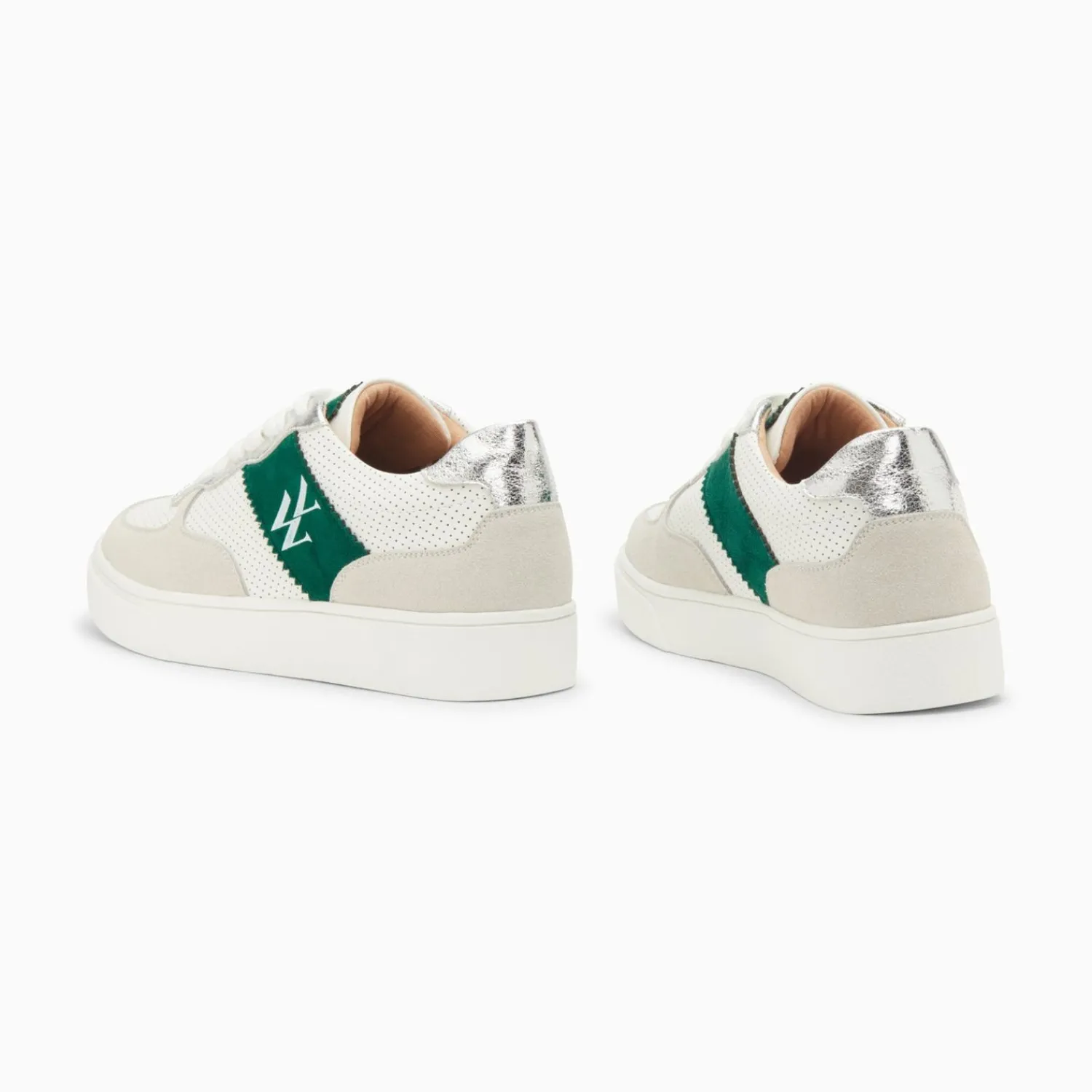Vanessa Wu Sneakers>Baskets Monogramme Flavie Perforees Gris Et Vert A Lacets