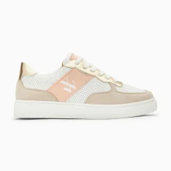 Vanessa Wu Sneakers>Baskets Monogramme Flavie Perforees Gris Et Rose A Lacets