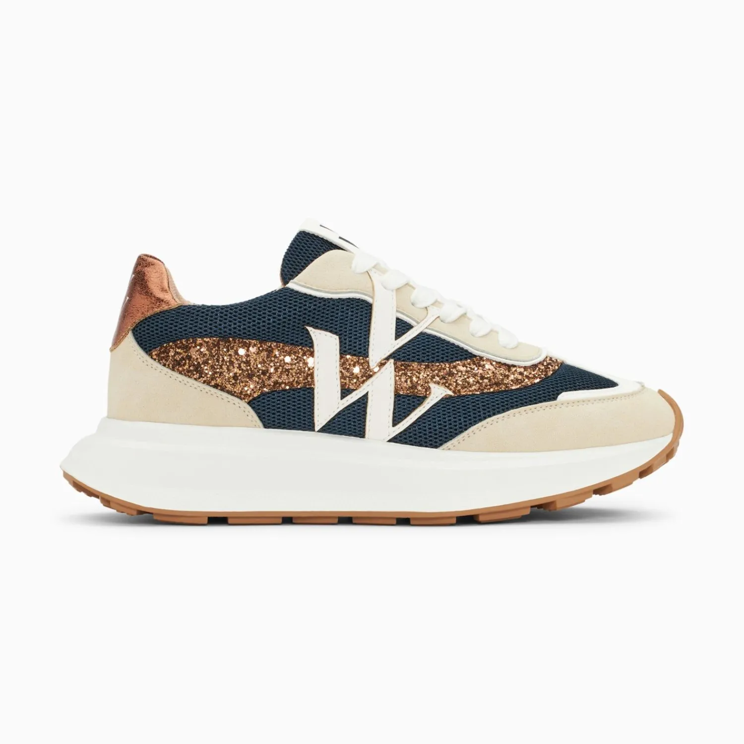 Vanessa Wu Sneakers>Baskets Monogramme Ines Marine Et Bronze A Semelle Oversize