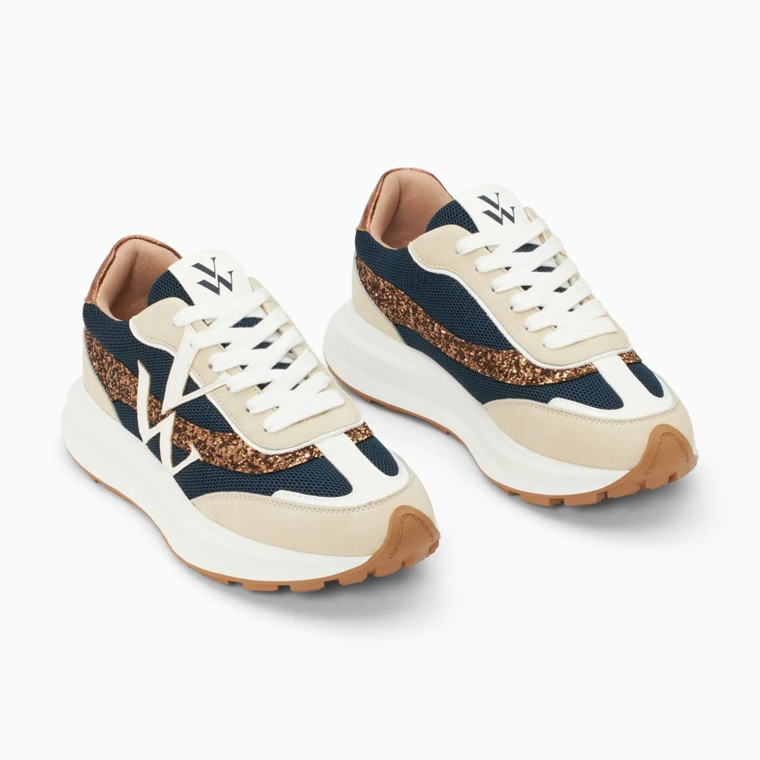 Vanessa Wu Sneakers>Baskets Monogramme Ines Marine Et Bronze A Semelle Oversize