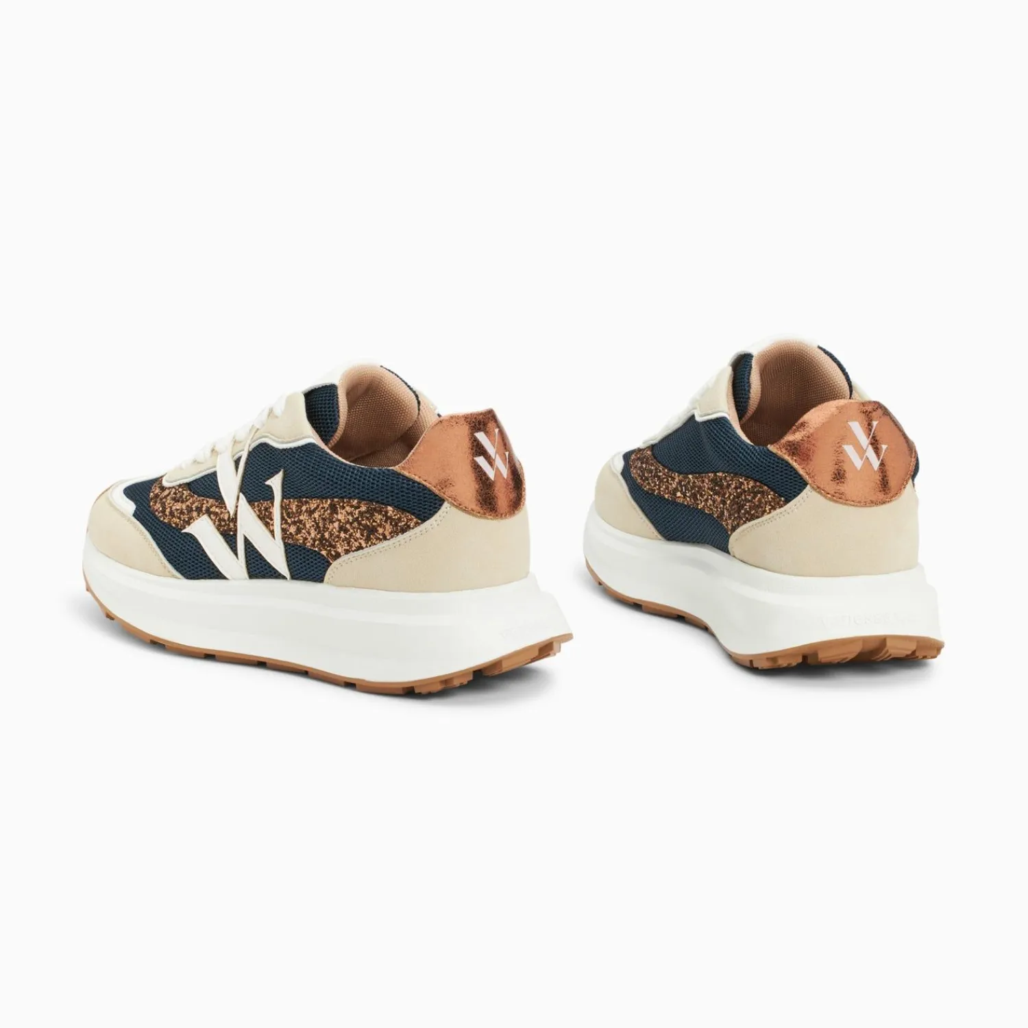 Vanessa Wu Sneakers>Baskets Monogramme Ines Marine Et Bronze A Semelle Oversize