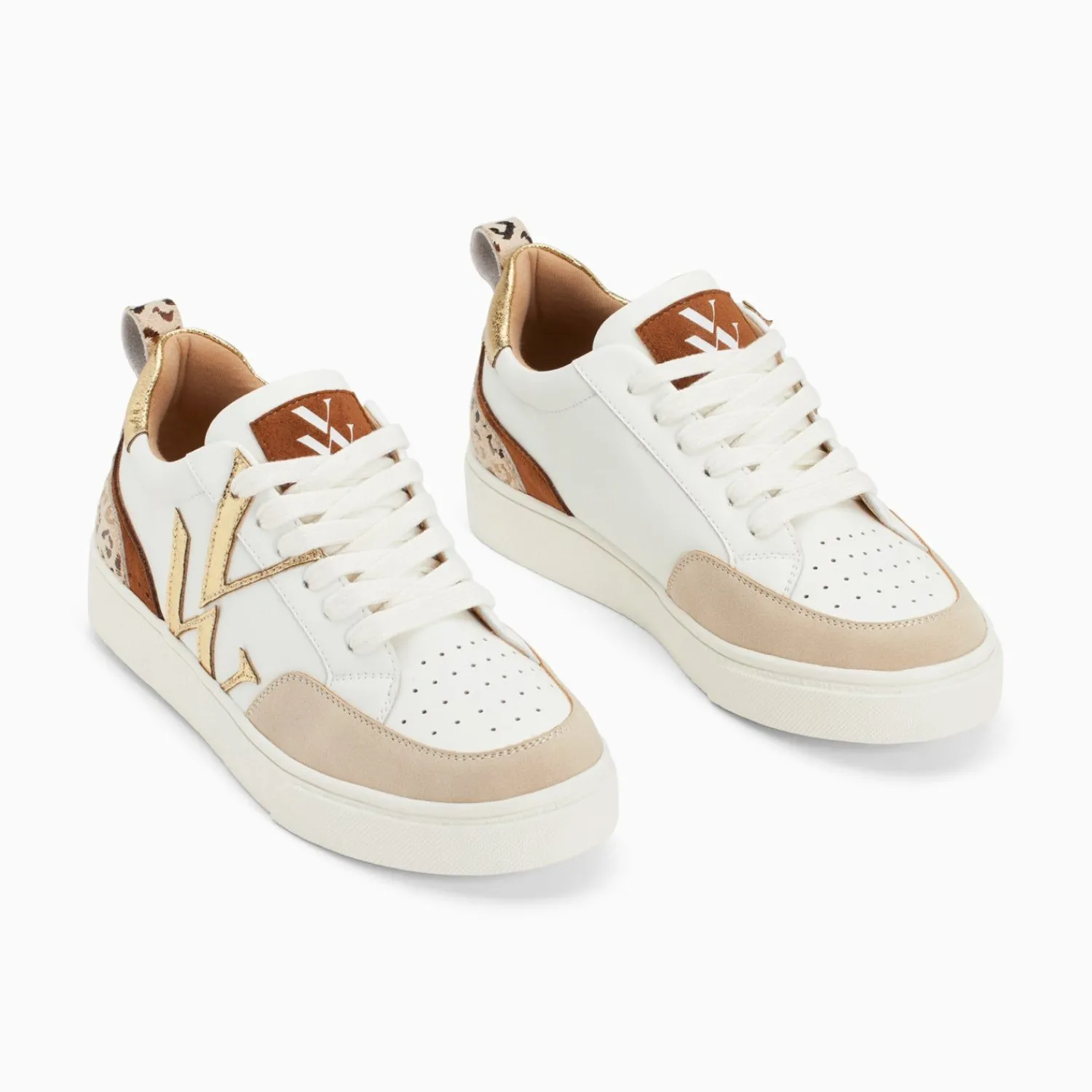 Vanessa Wu Sneakers>Baskets Monogramme Luna Blanc Et Or