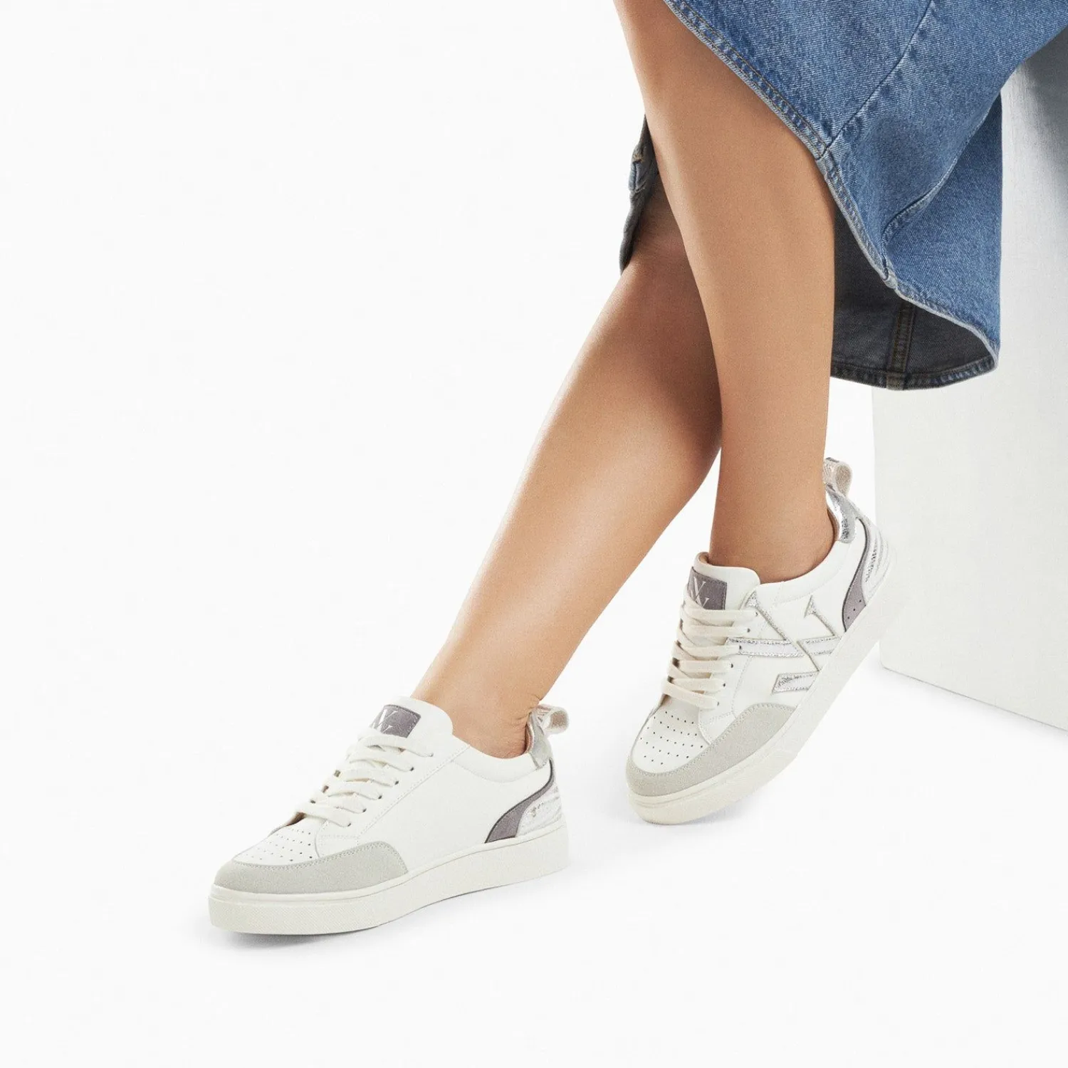 Vanessa Wu Sneakers>Baskets Monogramme Luna Blanc Et Argent