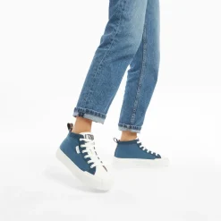 Vanessa Wu Sneakers>Baskets Montantes Clarisse Cotelees Bleu Et Blanc