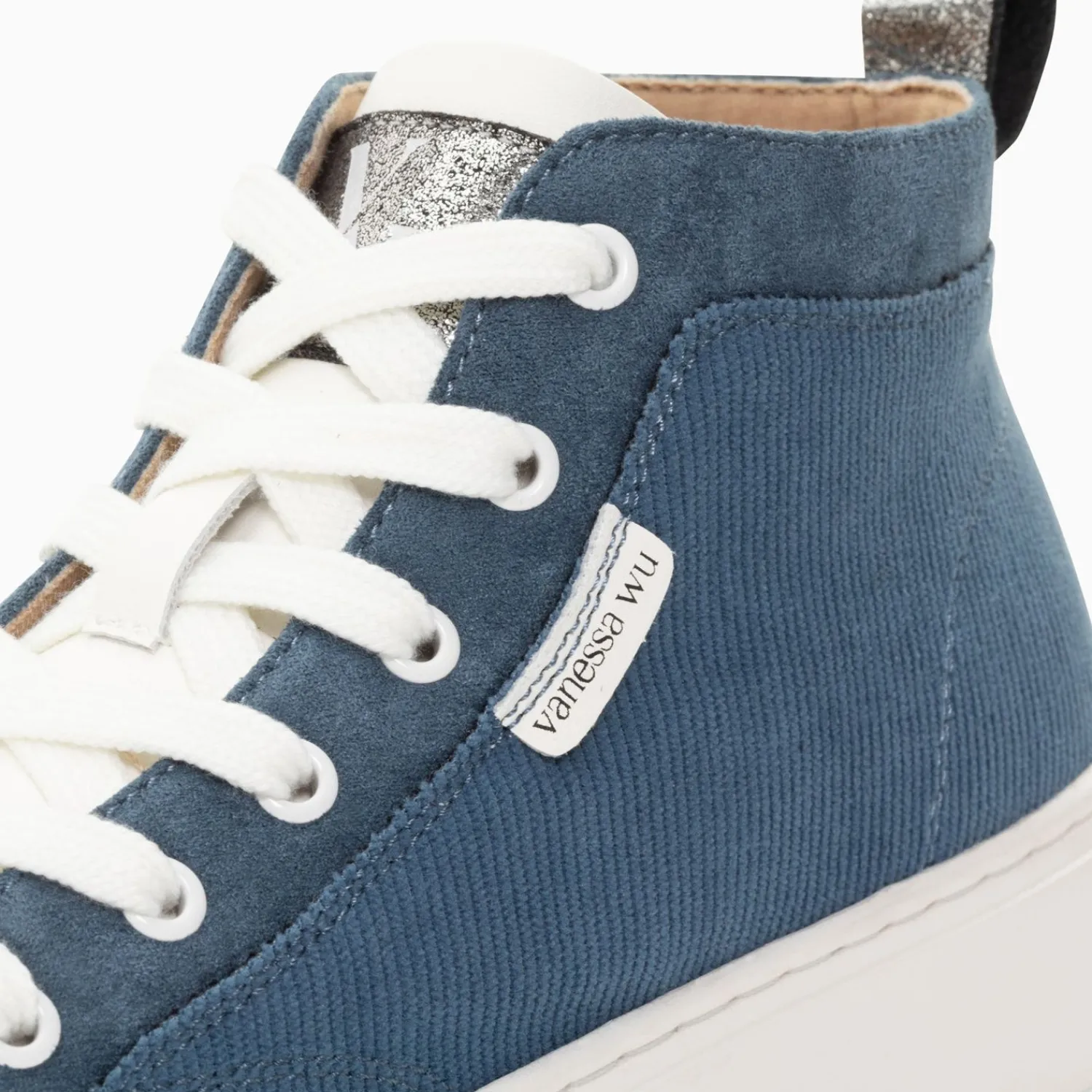Vanessa Wu Sneakers>Baskets Montantes Clarisse Cotelees Bleu Et Blanc
