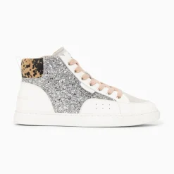 Vanessa Wu Sneakers>Baskets Montantes Gwen A Paillettes Argent Et Lacets Vieux Rose