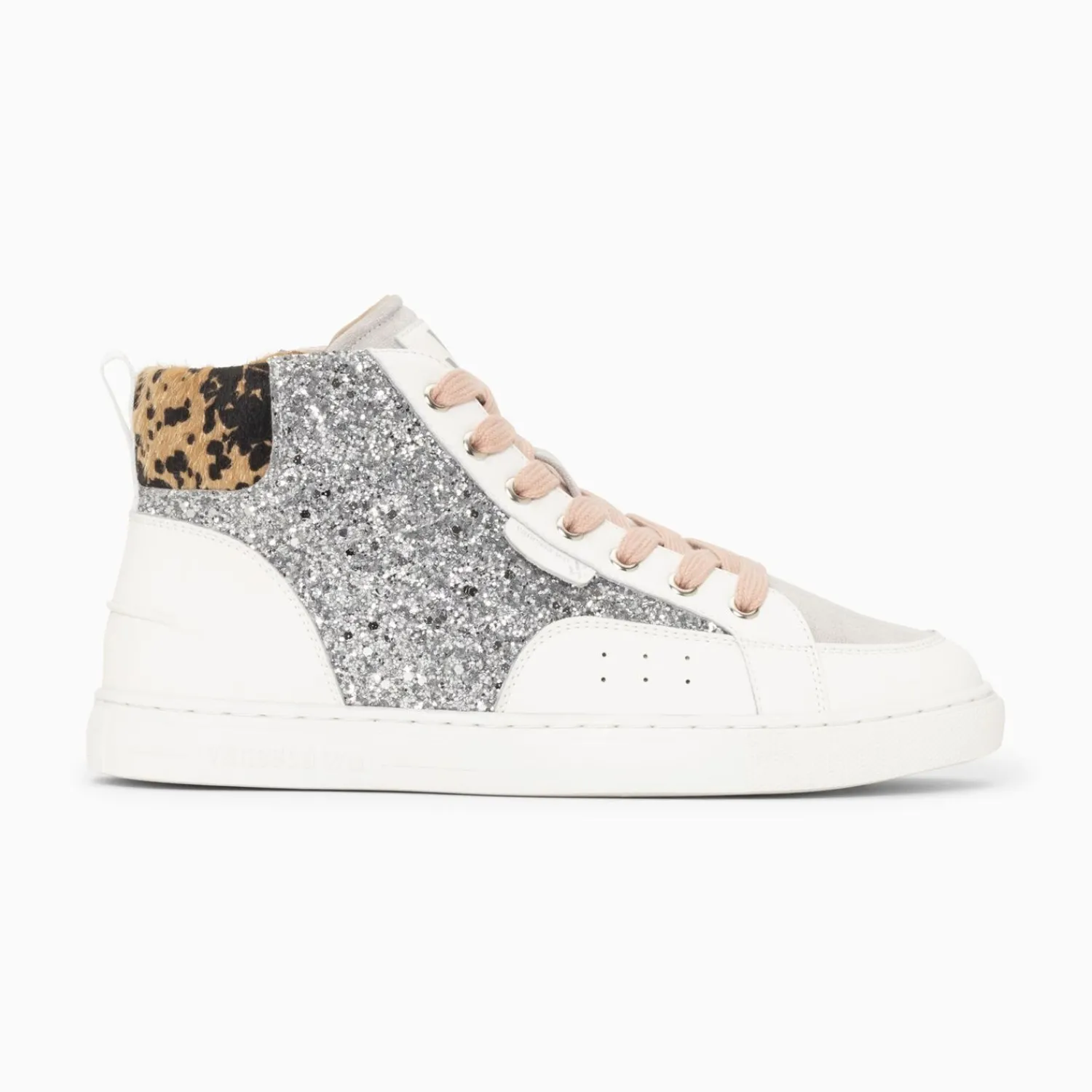 Vanessa Wu Sneakers>Baskets Montantes Gwen A Paillettes Argent Et Lacets Vieux Rose