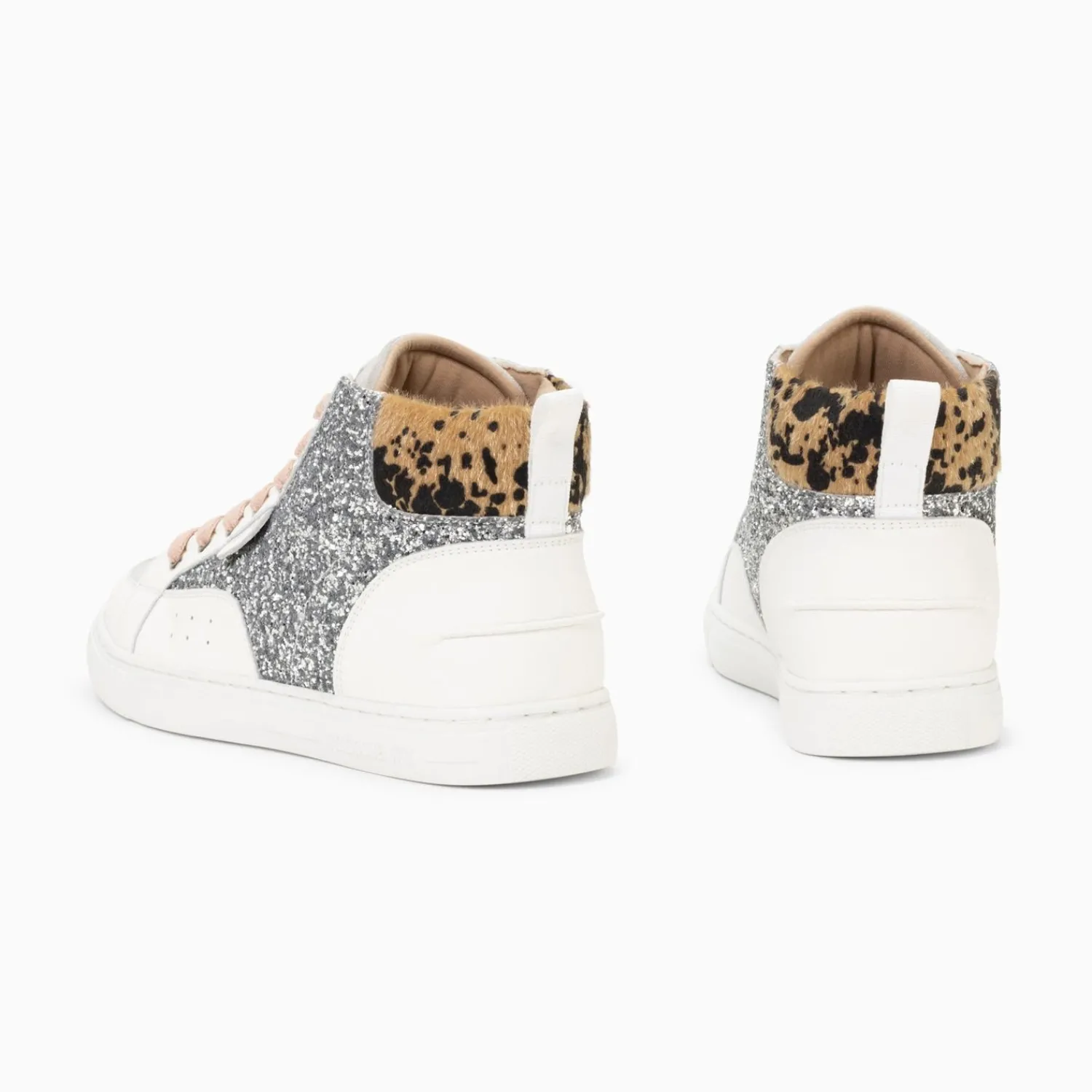 Vanessa Wu Sneakers>Baskets Montantes Gwen A Paillettes Argent Et Lacets Vieux Rose