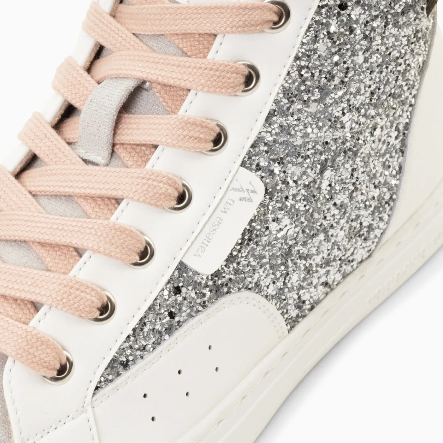 Vanessa Wu Sneakers>Baskets Montantes Gwen A Paillettes Argent Et Lacets Vieux Rose