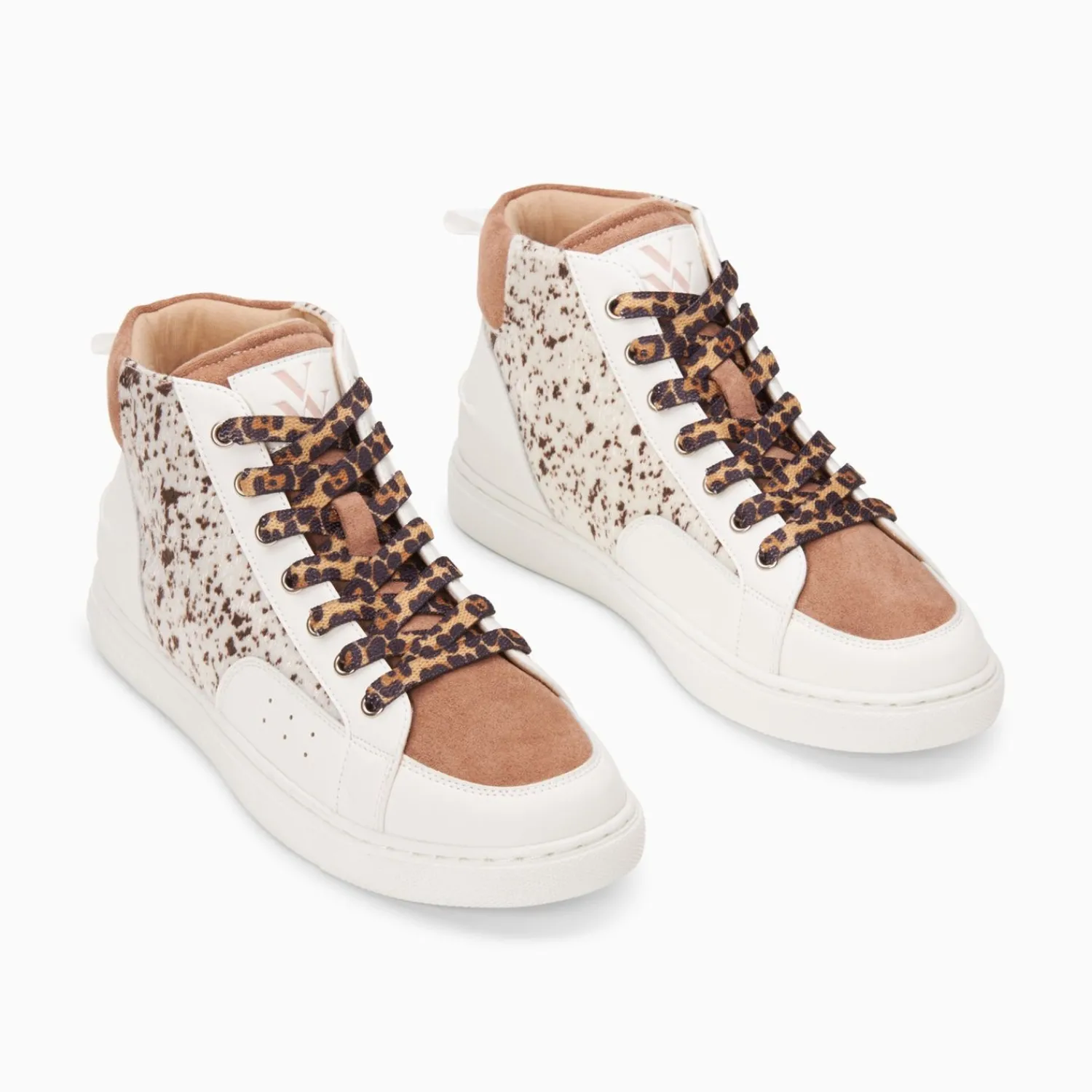 Vanessa Wu Sneakers>Baskets Montantes Gwen Blanc Et Marron A Lacets Leopard