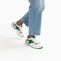 Vanessa Wu Sneakers>Baskets Montorgueil Blanc Casse Et Vert A Lacets