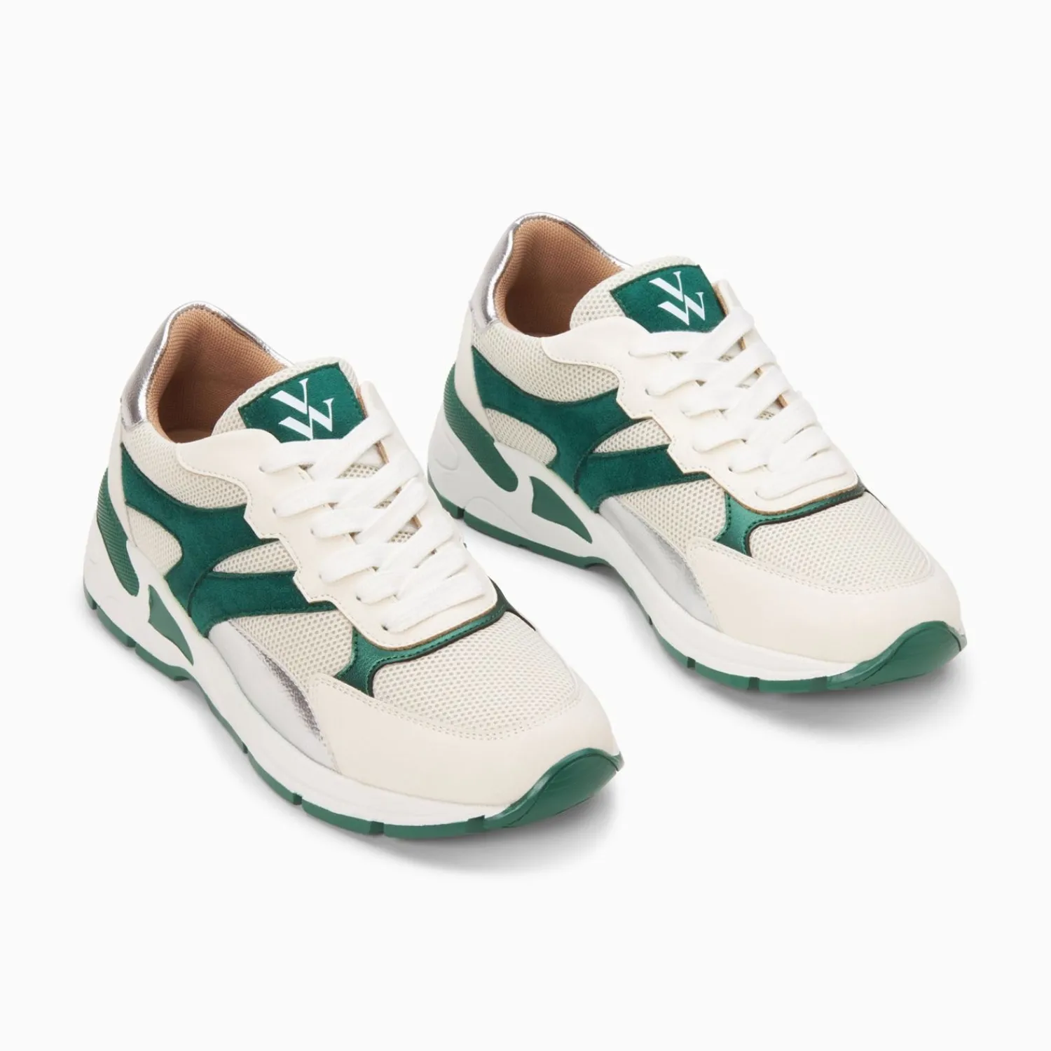 Vanessa Wu Sneakers>Baskets Montorgueil Blanc Casse Et Vert A Lacets