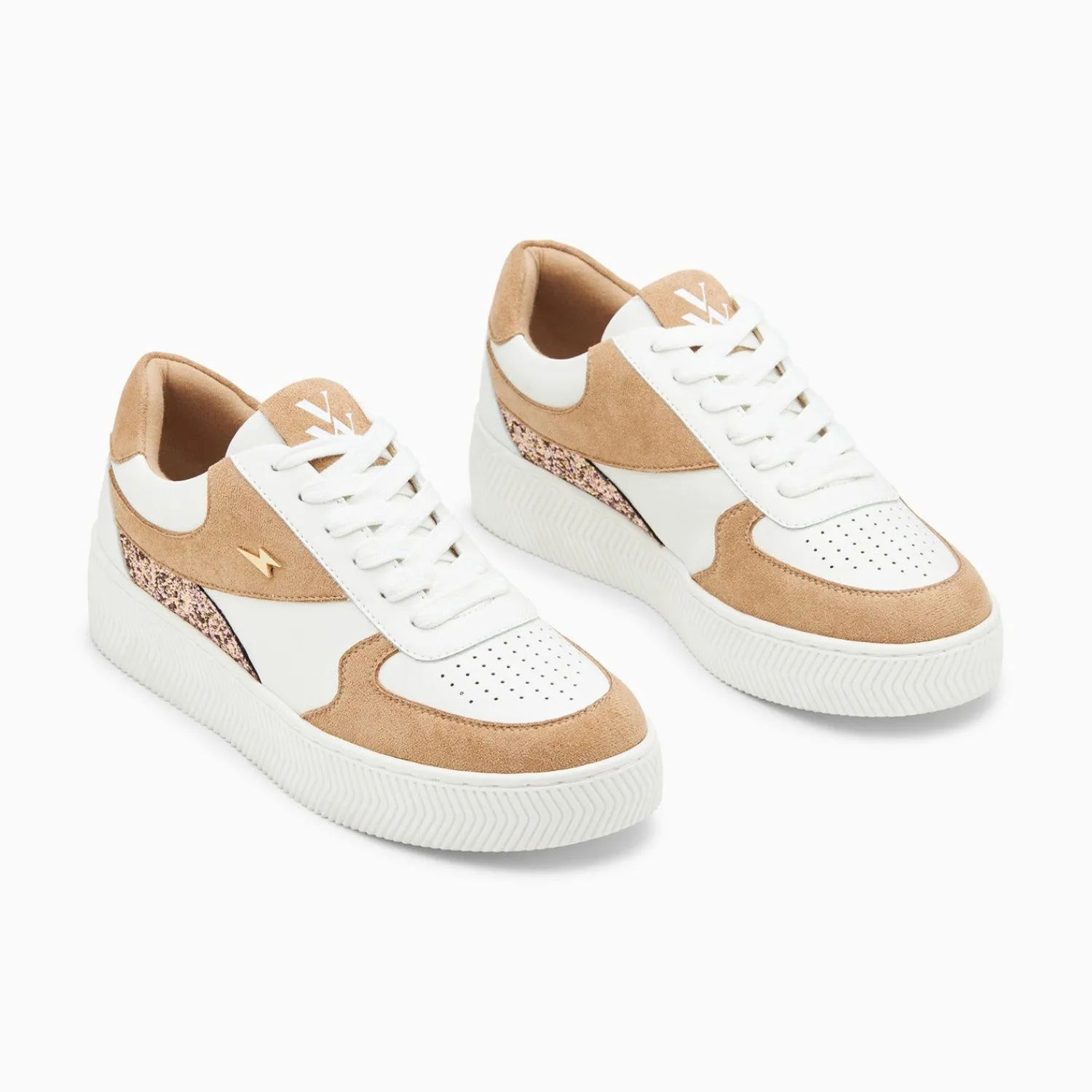 Vanessa Wu Sneakers>Baskets Nassita Beige Et Rose Gold A Lacets