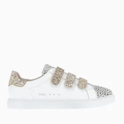 Vanessa Wu Sneakers>Baskets Nour Blanc Et Imprime Leopard A Scratchs Or