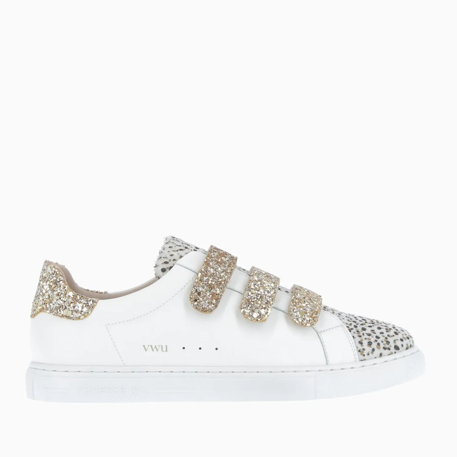 Vanessa Wu Sneakers>Baskets Nour Blanc Et Imprime Leopard A Scratchs Or